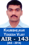 Khumbhejkar Yogesh Vijay AIR-58 IAS-2014 Successful Student